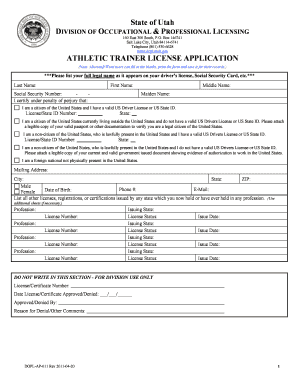 ... State of Utah ATHLETIC TRAINER LICENSE APPLICATION - dopl utah