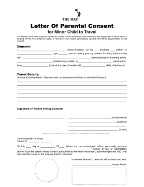 Sample Letter Of Consent To Travel Without Parents - Fill Online ...