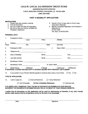 Fillable Online Disability Application Form
