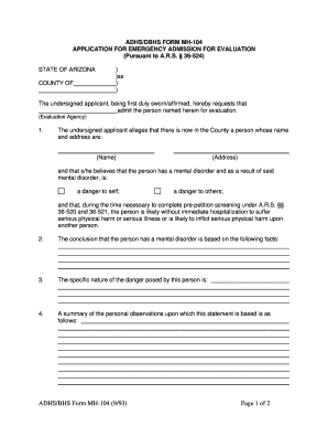 Fillable Online ADHSBHS Form MH-104 - Treatment Advocacy Center Fax ...