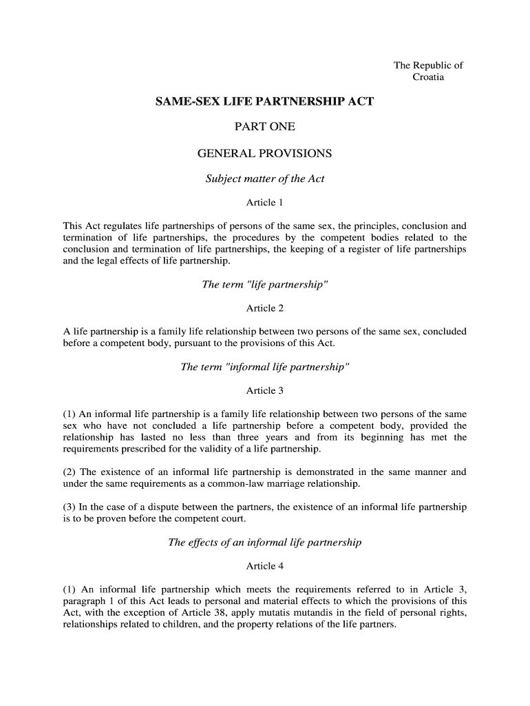 Fillable Online SAME SEX LIFE PARTNERSHIP ACT Fax Email Print PdfFiller