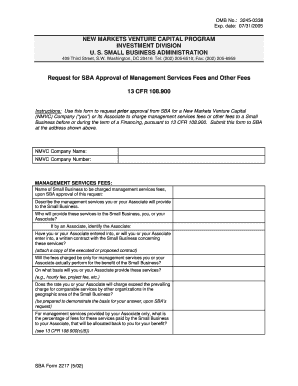 SBA Form 2217 Request for SBA Approval of Management Servi - sba