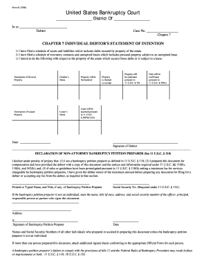 Chapter 7 Individual Debtor's Statement of Intention