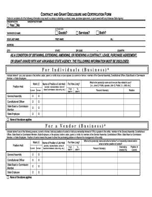 arkansas contract and grant disclosure and certification form