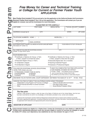 California Chafee Grant Application