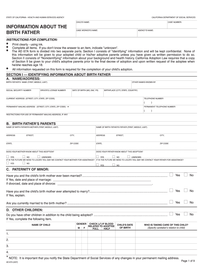 california ad67a 2007 form Preview on Page 1