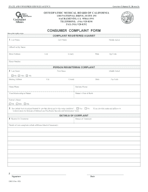 Osteopathic Medical Board of California Complaint Form. Osteopathic Medical Board of California Complaint Form - ombc ca