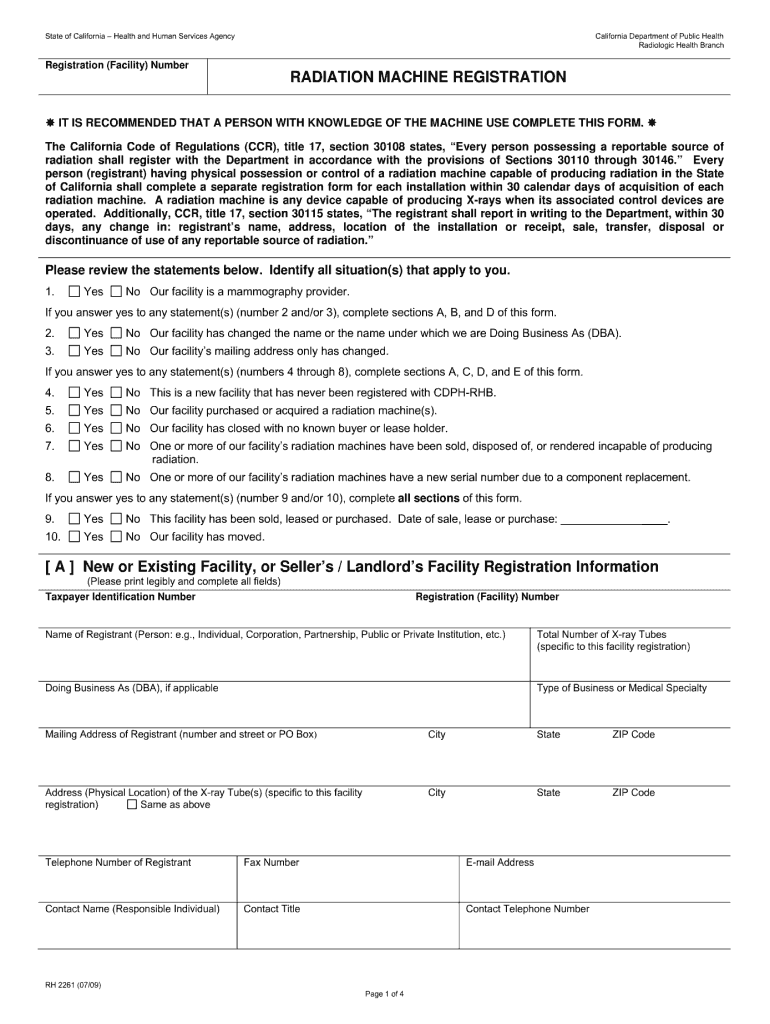 facility form Preview on Page 1