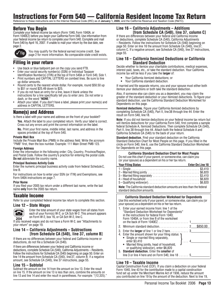 form 540 online for 2006 Preview on Page 1