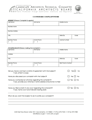 Consumer Complaint Form - State of California - latc ca