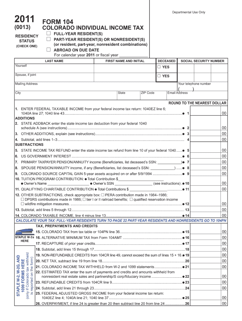 2011 Form CO DoR 104 Fill Online, Printable, Fillable, Blank PDFfiller