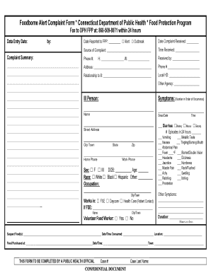 Foodborne alert complaint form connecticut department of public health food protection program