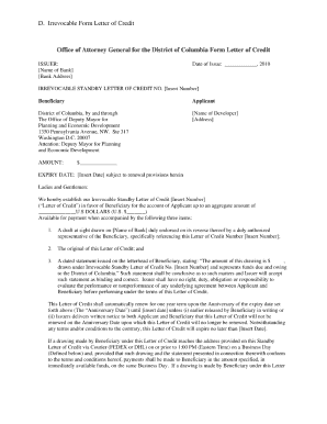 office of attorney general for the district of columbia form letter of credit