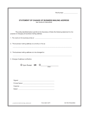 Statement of Change of Business Mailing Address