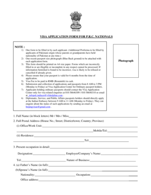Visa Application Form for PRC Nationals