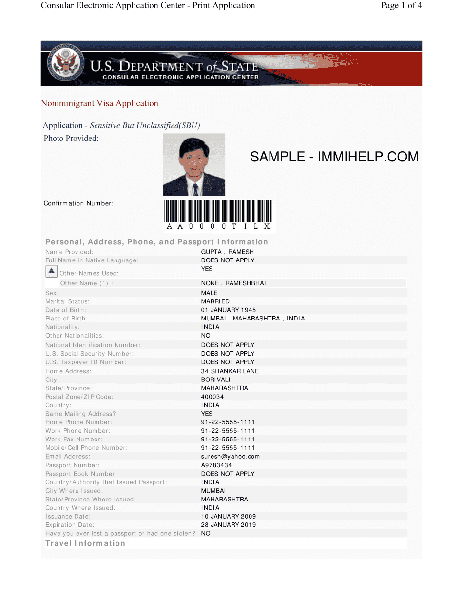 Ds-160 confirmation number