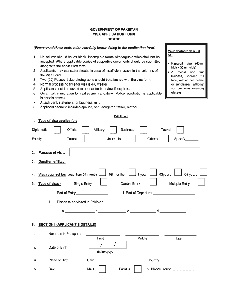 visa application form pakistan Preview on Page 1