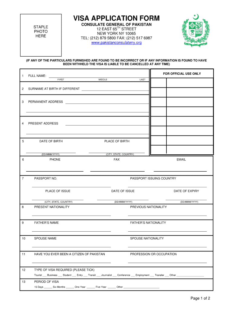 Visa Application To Pakistan