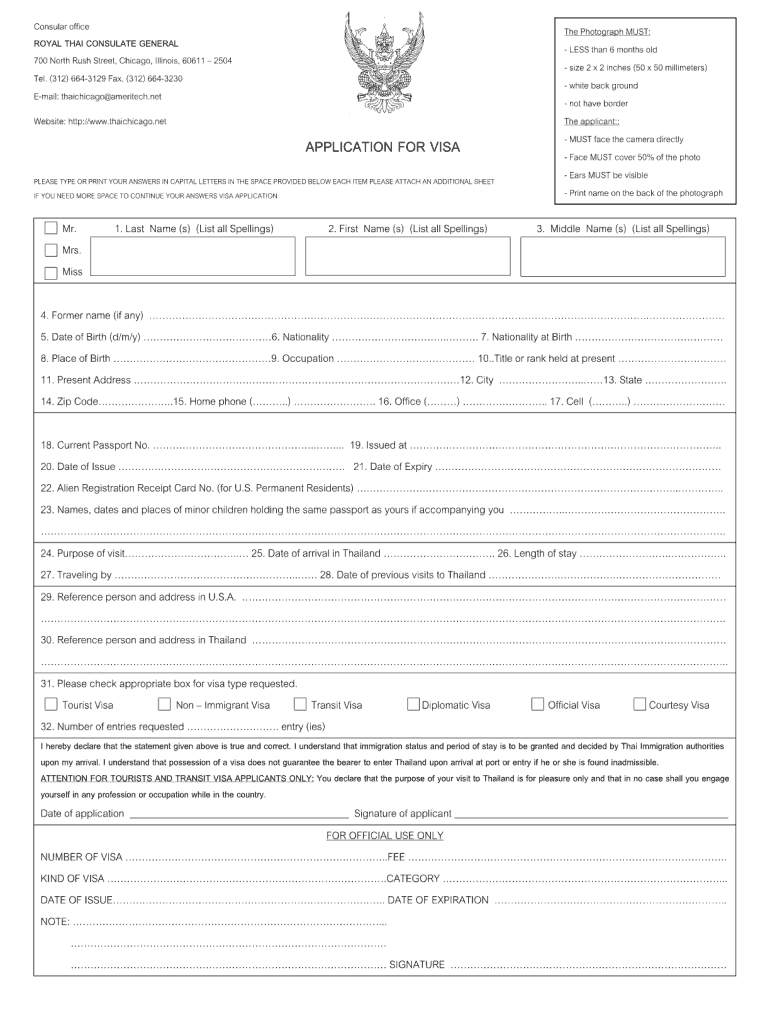 Thailand Visa Application Form Fill Out Sign Online DocHub