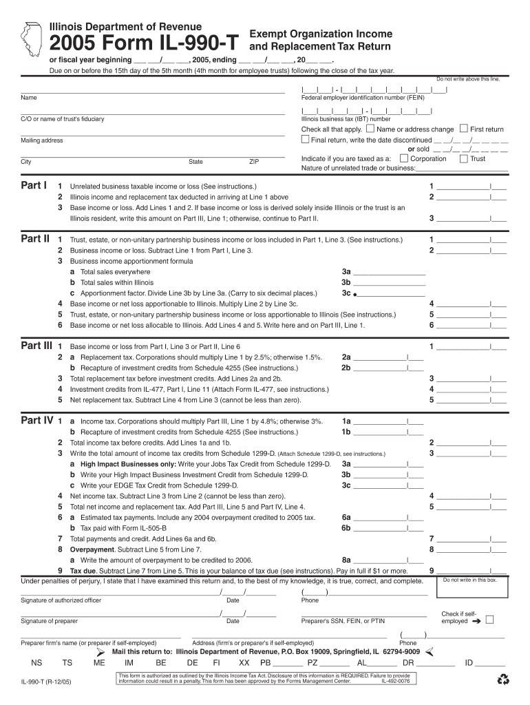 Illinois Department of Revenue Exempt Organization Income 2005 Form - tax illinois Preview on Page 1