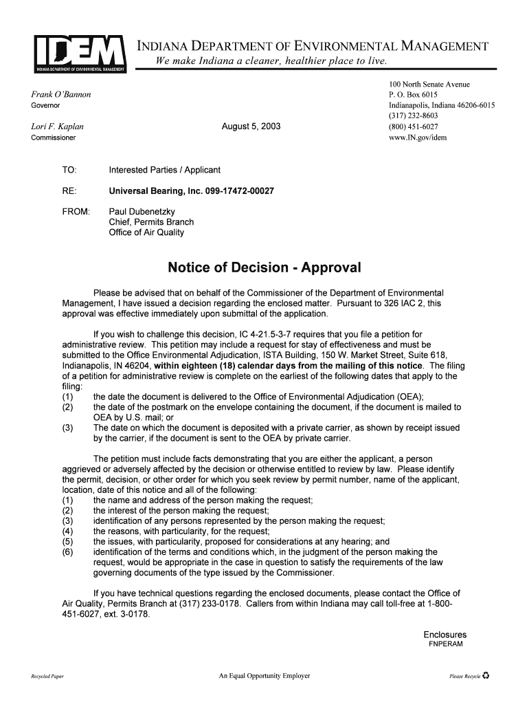 Interested Parties Applicant Universal Bearing, Inc - permits air idem in Preview on Page 1