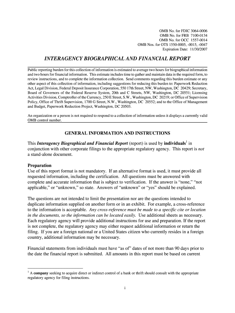 interagency biographical and financial report 2007 form Preview on Page 1