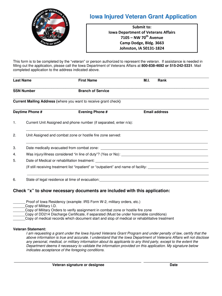 Iowa Injured Veteran Grant Application - va iowa Preview on Page 1