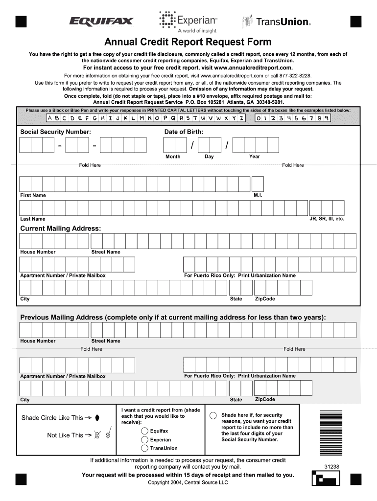 Annual Credit Report Request Form Fillable Pdf Fill