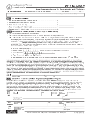 Iowa Corporation Income Tax Declaration for an E-File Return