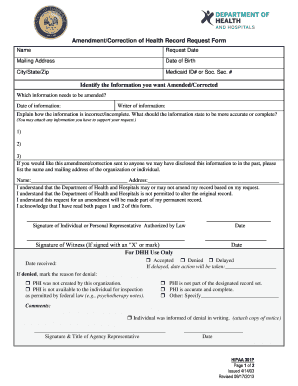 Louisiana Department Of Health And Hospitals Amendmentcorrection Of Health Record Request Form ...