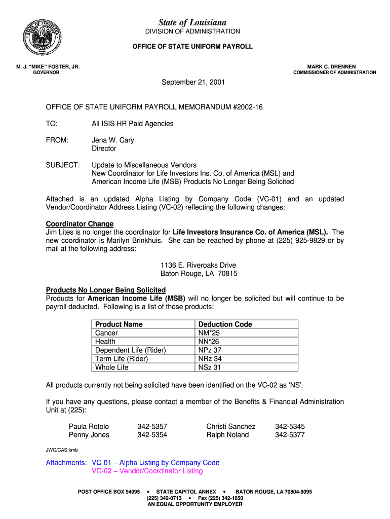 Current Agency Contacts - Division of Administration - Louisiana Preview on Page 1