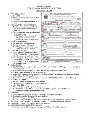 Maine New Vendor Form