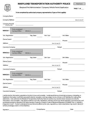Maryland Company Vehicle Permit Application