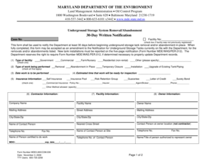 Maryland Underground Storage Tank Removal Notification