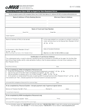 Fillable Online mva maryland MVA form # IS- 117 Fax Email Print - pdfFiller