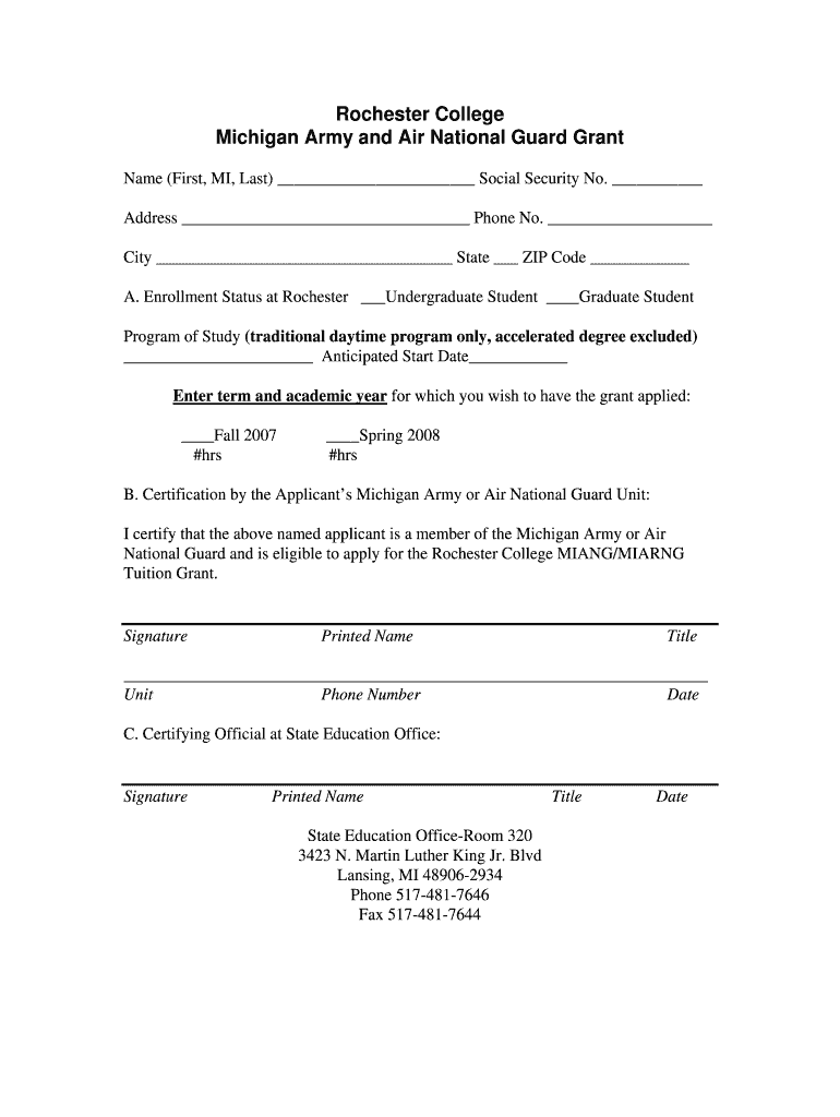 Rochester College Michigan Army and Air National Guard Grant - michigan Preview on Page 1