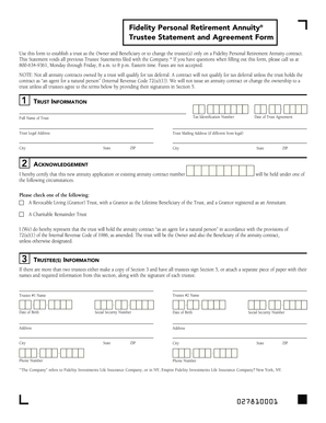 Fidelity Personal Retirement Annuity Trustee Statement and Agreement