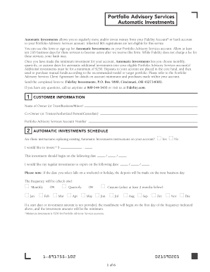 Portfolio Advisory Services Automatic Investments Form