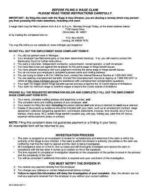 Michigan Employment Wage Complaint Form