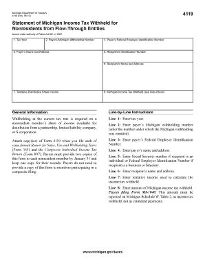 Michigan Form 4119 Statement of Income Tax Withheld