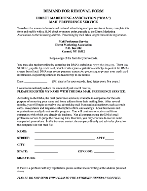 DMA Mail Preference Service Form