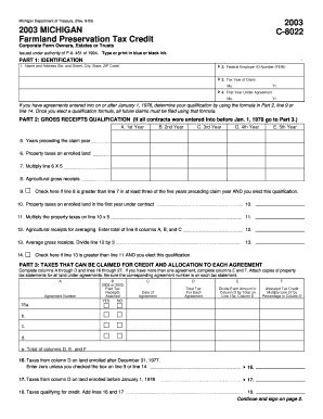 Michigan Farmland Preservation Tax Credit Form C-8022