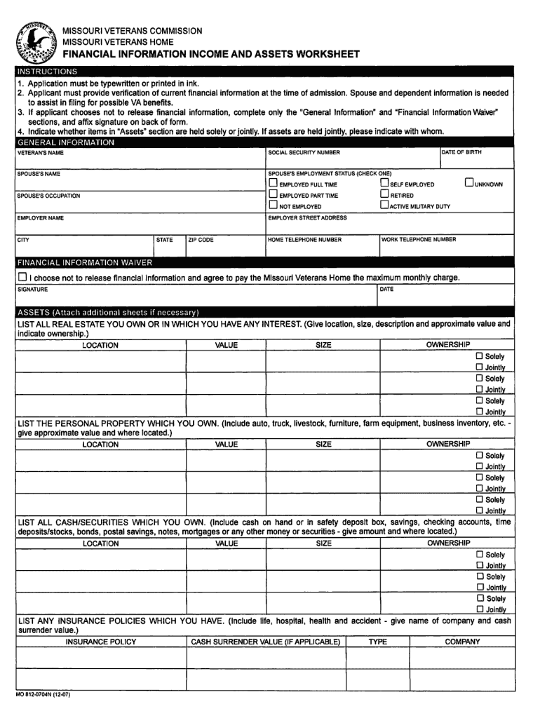 financial worksheet form Preview on Page 1