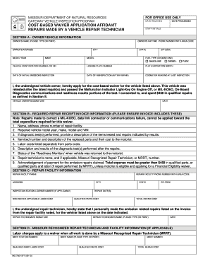 Missouri Cost-Based Waiver Application Affidavit