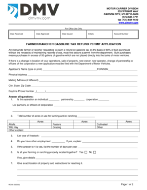 Farmer Rancher Gasoline Tax Refund Permit Application