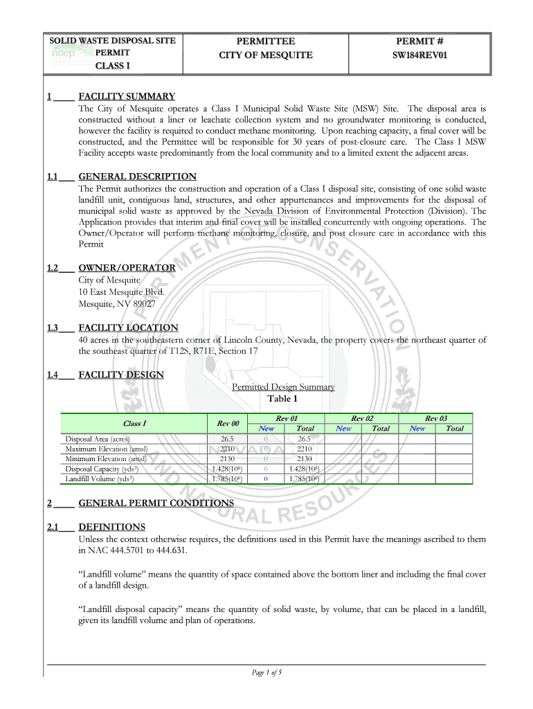 Waste Tire Management Facility Application - Nevada Division of - ndep nv Preview on Page 1