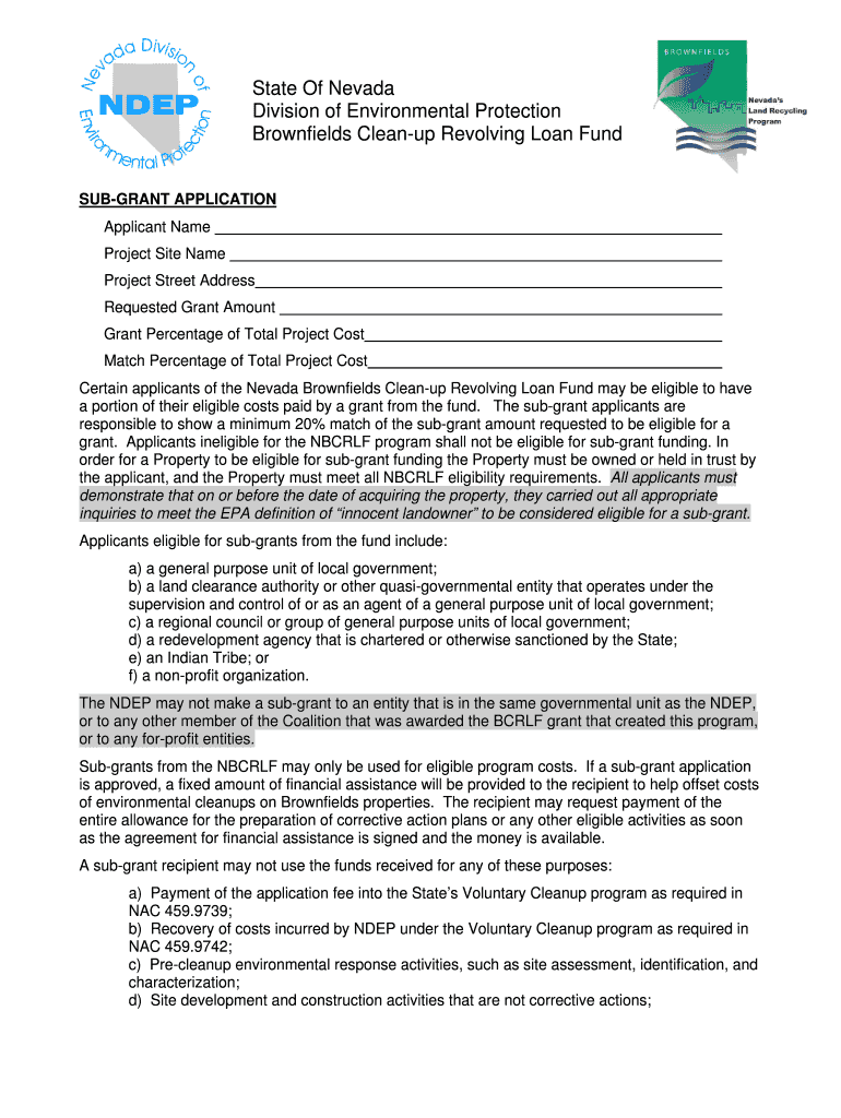 State Of Nevada Division of Environmental Protection Brownfields Clean-up Revolving Loan Fund - ndep Preview on Page 1