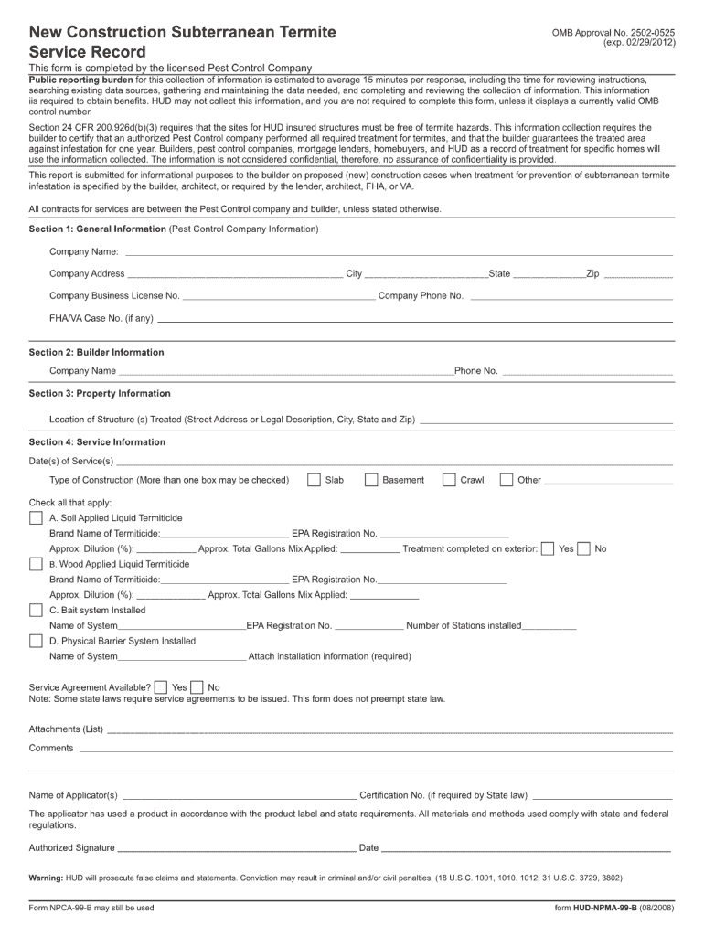new construction subterranean termite service record Preview on Page 1