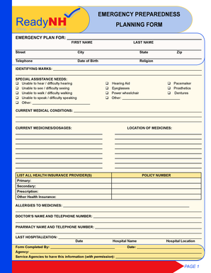 ReadyNH Emergency Preparedness Planning Form