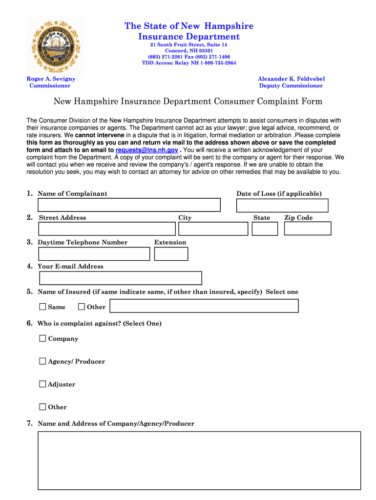 nh insurance commission complaint Preview on Page 1